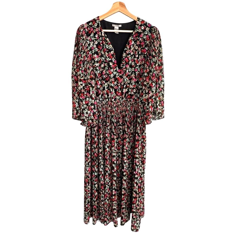 H&M Womens Floral Peasant Midi Dress Size 14 Boho Cottagecore Phoebe Buffay